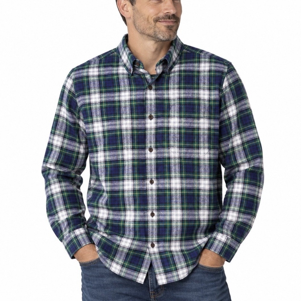 LL Bean Scotch Plaid Button Down Cotton Flannel Shirt Pocket Outdoor XXL 2X